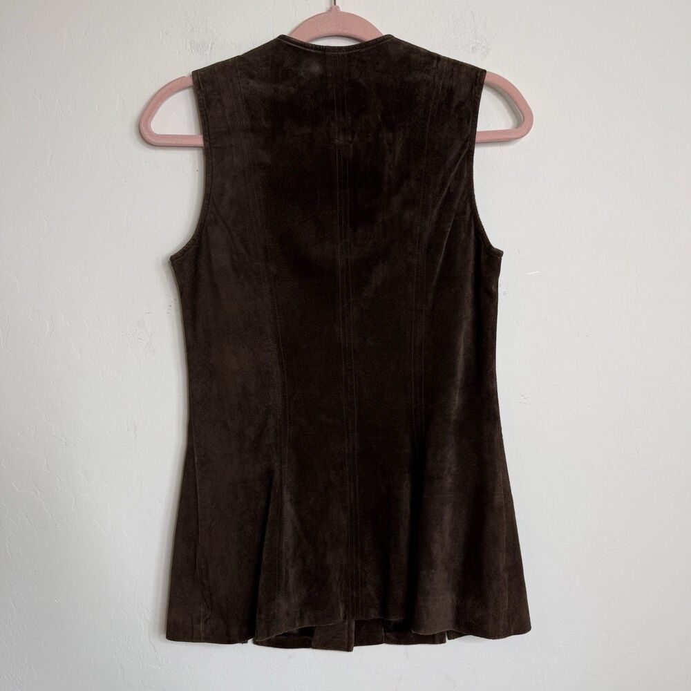 Vintage Cache Size M Suede Vest Chocolate Brown Longline Western Bobo Festival - Picture 14 of 16
